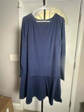 Studio 1886 Navy Blue Long Sleeve Ruffle Hem Dress#990